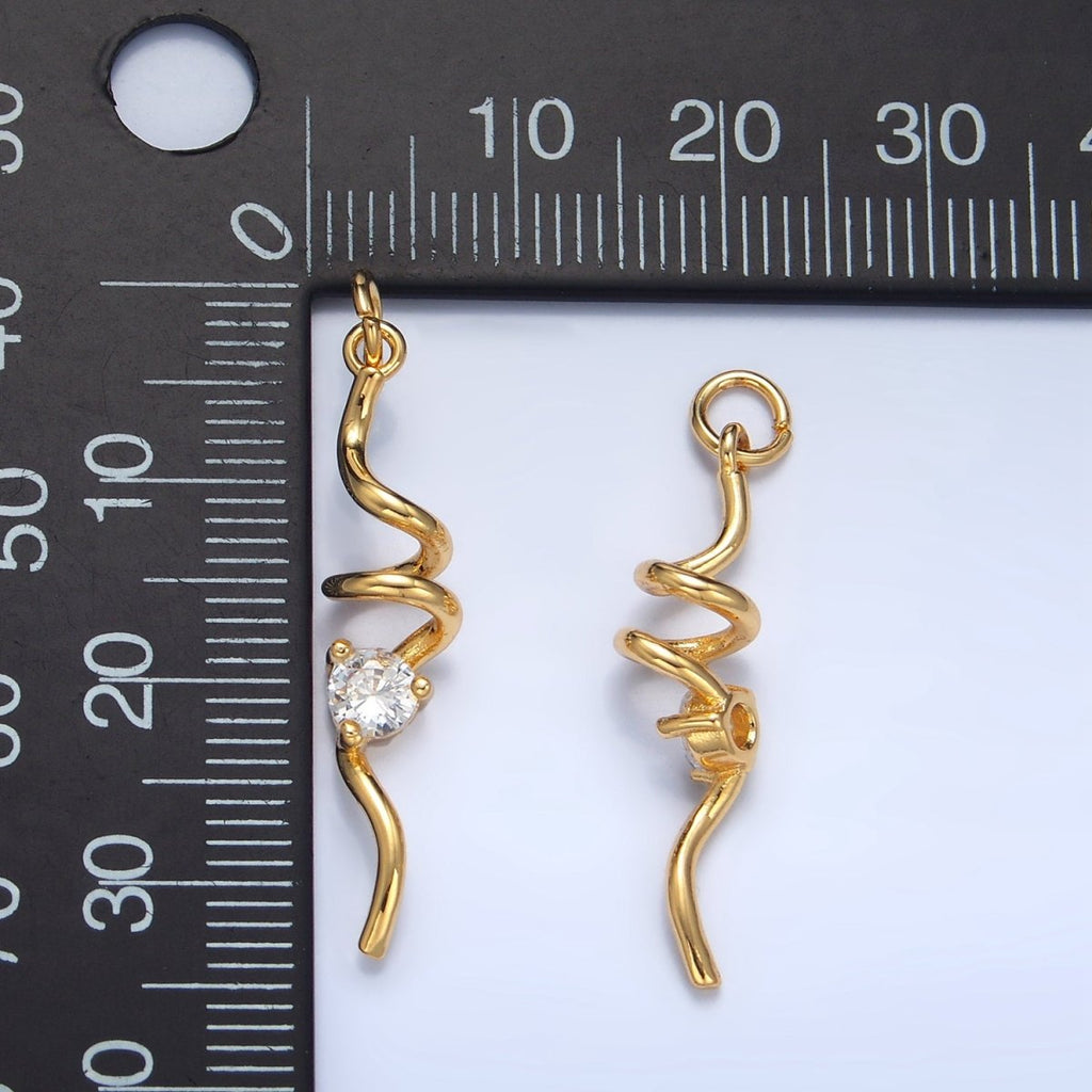 24K Gold plated Clear CZ Curled Bar Geometric Charm in Gold & Silver | W023