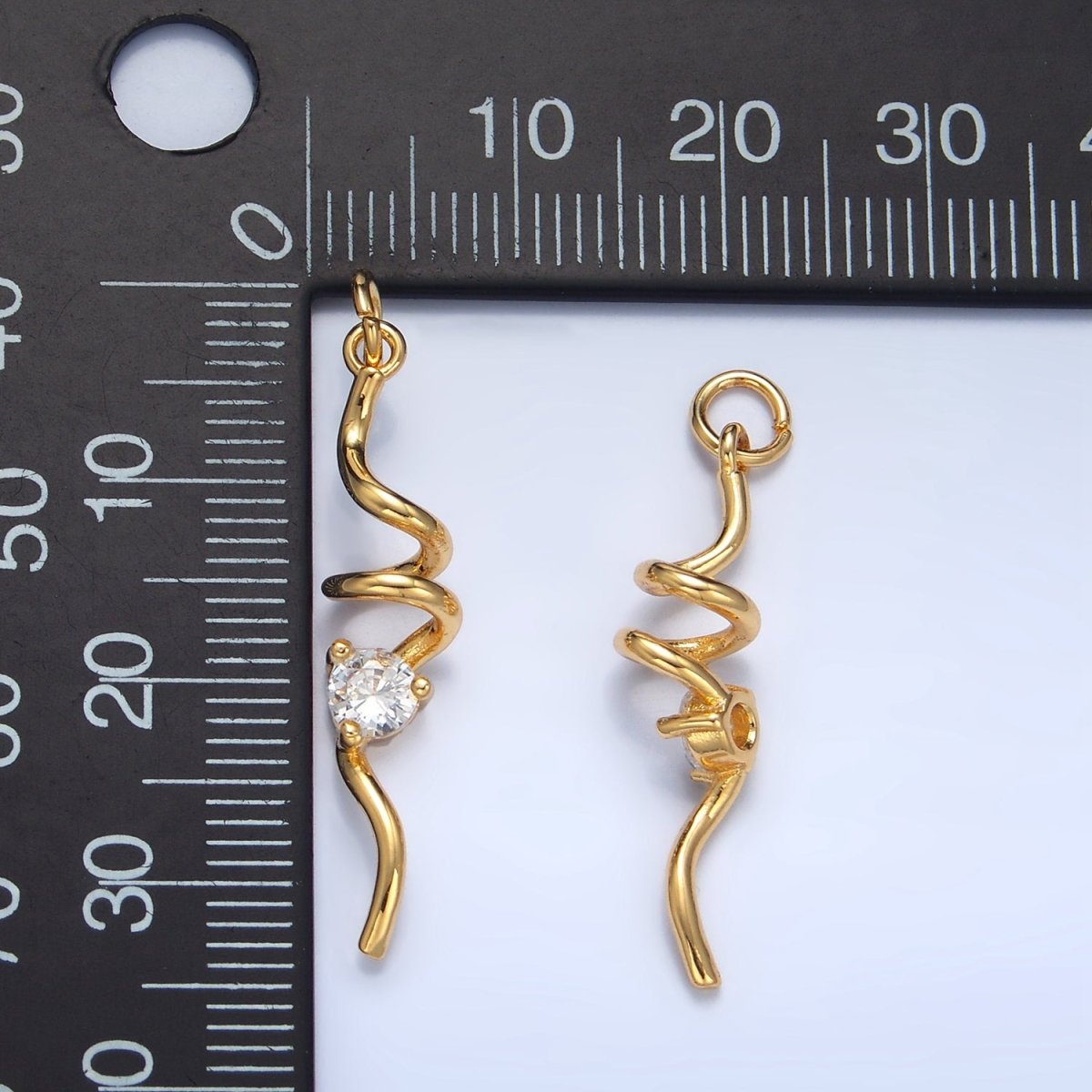 24K Gold plated Clear CZ Curled Bar Geometric Charm in Gold & Silver | W023