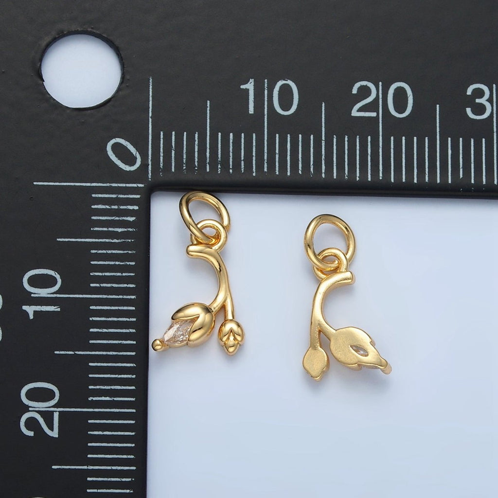 24K Gold plated Clear CZ Curved Tulip Flower Nature Charm | X312 - DLUXCA