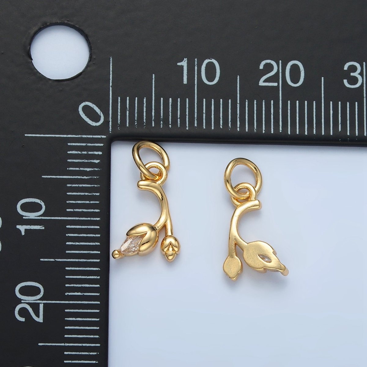 24K Gold plated Clear CZ Curved Tulip Flower Nature Charm | X312 - DLUXCA