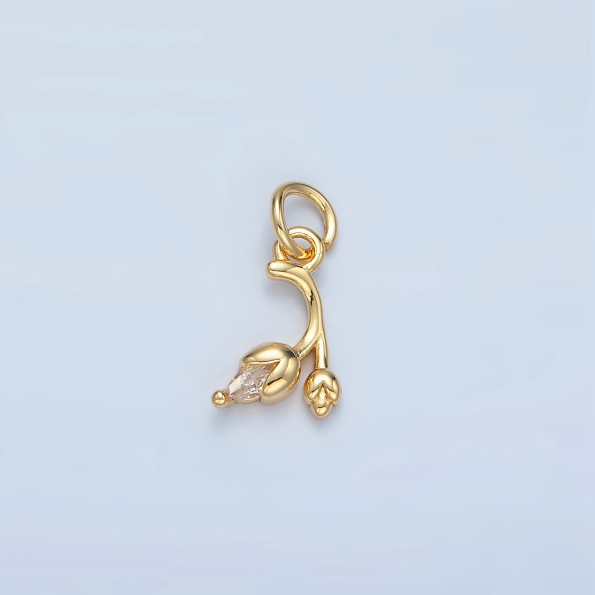 24K Gold plated Clear CZ Curved Tulip Flower Nature Charm | X312 - DLUXCA
