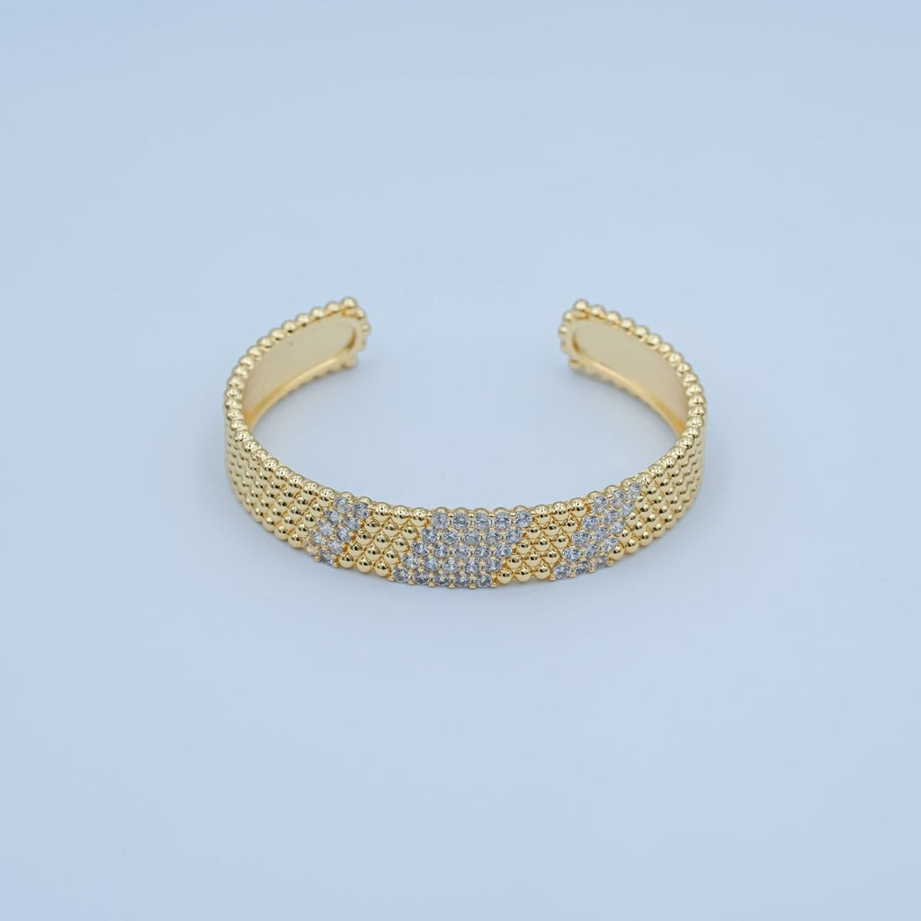24K Gold plated Clear CZ Dotted Geometric Cuff Bracelet | WA - 3067 