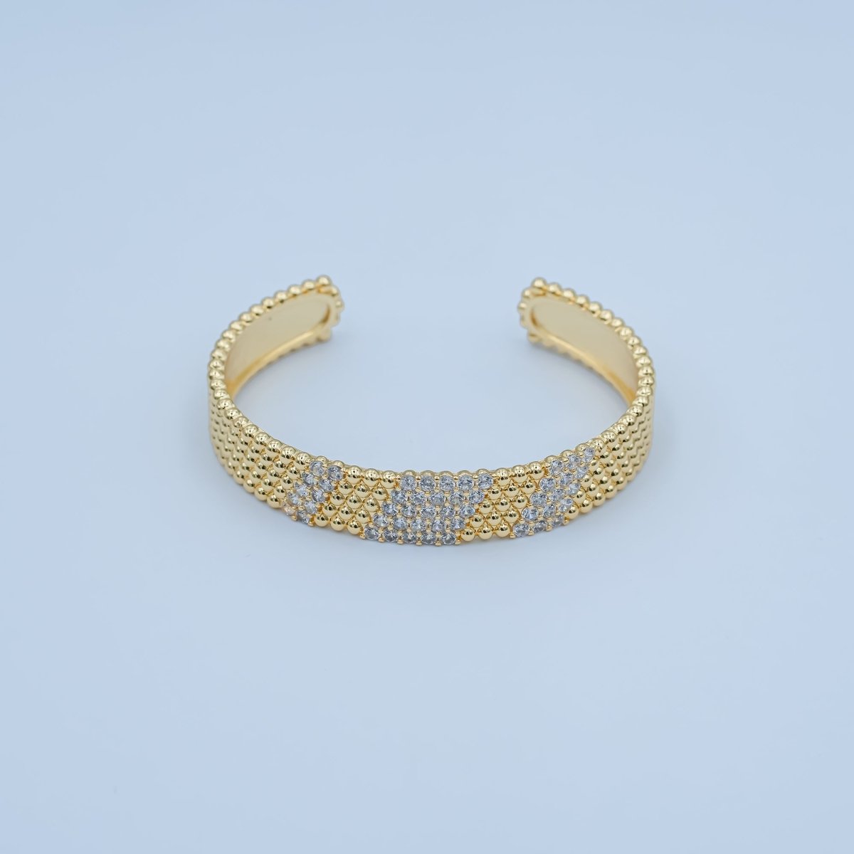 24K Gold plated Clear CZ Dotted Geometric Cuff Bracelet | WA - 3067 
