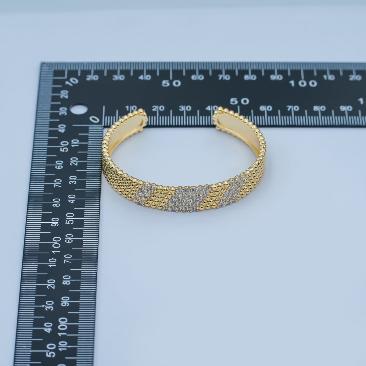 24K Gold plated Clear CZ Dotted Geometric Cuff Bracelet | WA - 3067 