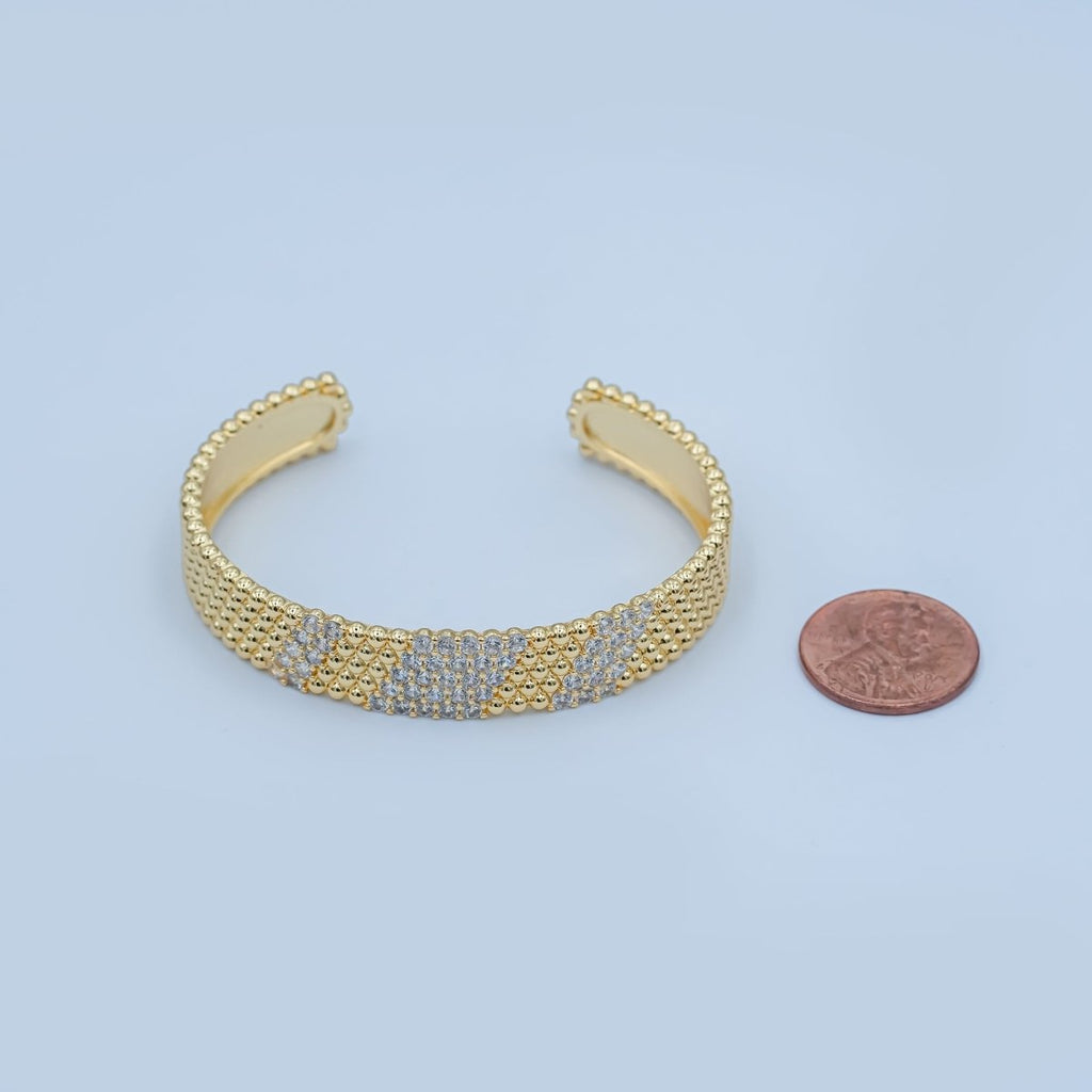 24K Gold plated Clear CZ Dotted Geometric Cuff Bracelet | WA - 3067 