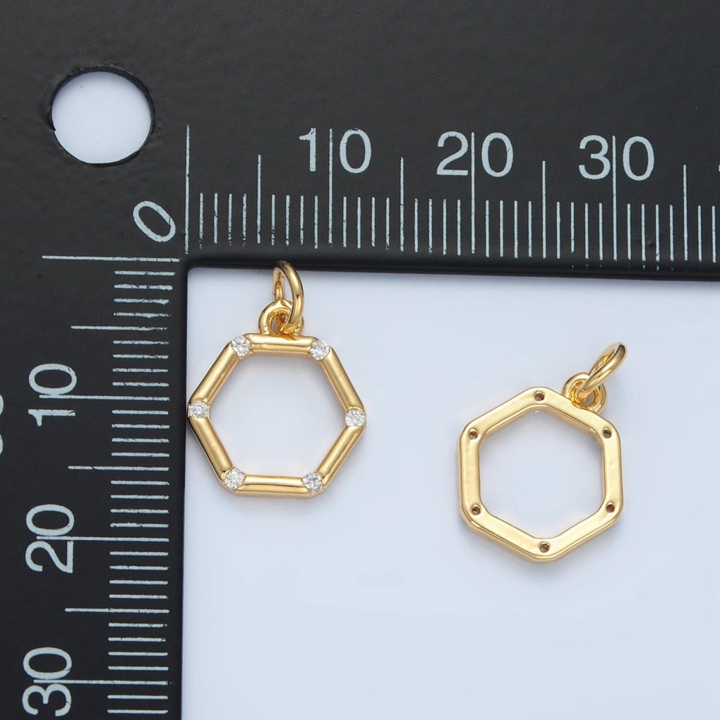 24K Gold plated Clear CZ Dotted Open Hexagonal Charm | X562 - DLUXCA