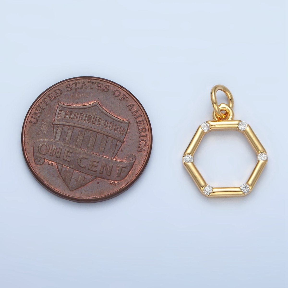 24K Gold plated Clear CZ Dotted Open Hexagonal Charm | X562 - DLUXCA