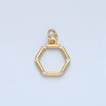 24K Gold plated Clear CZ Dotted Open Hexagonal Charm | X562 - DLUXCA