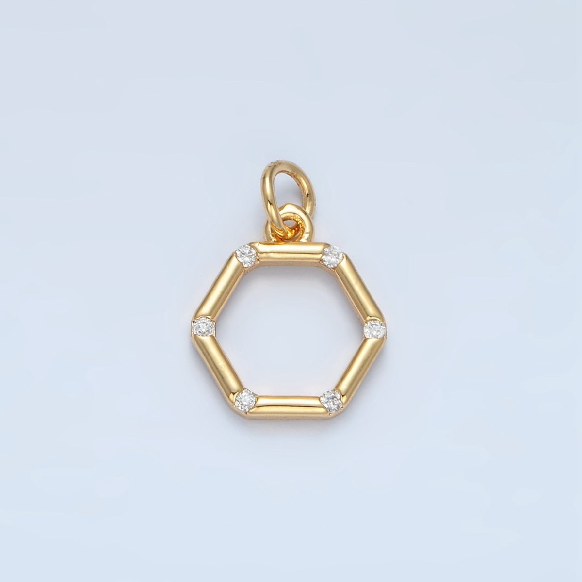 24K Gold plated Clear CZ Dotted Open Hexagonal Charm | X562 - DLUXCA