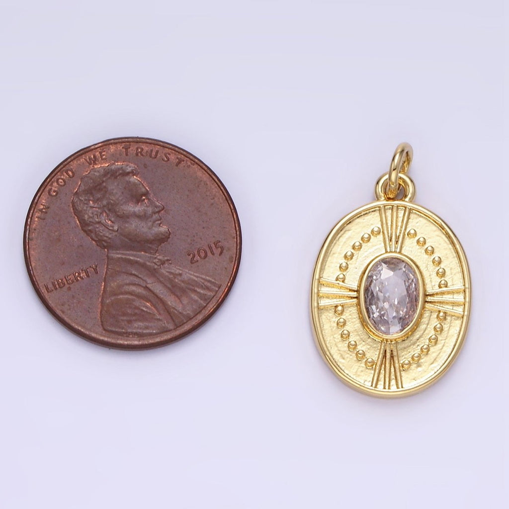 24K Gold plated Clear CZ Dotted Oval Charm | E344 - DLUXCA