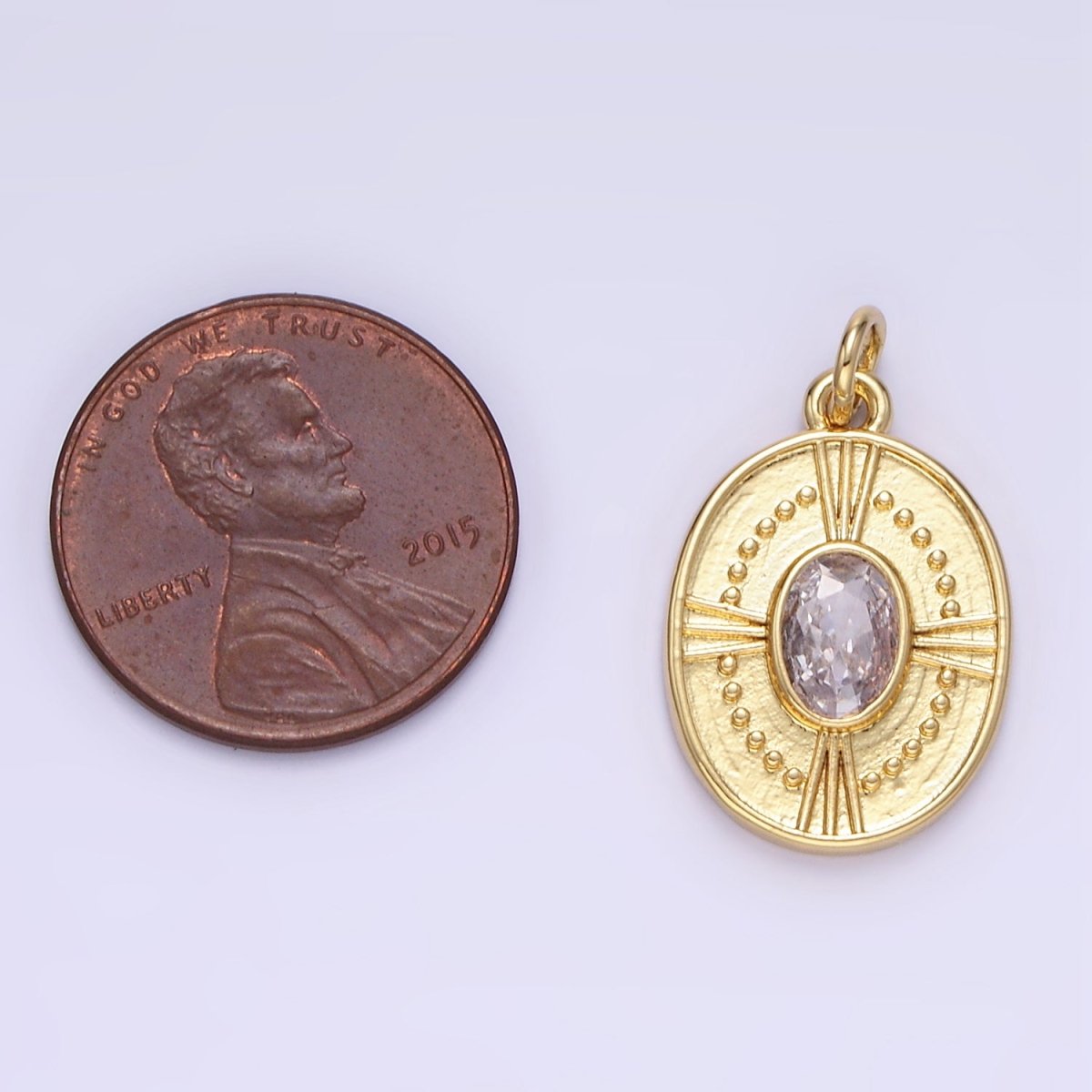 24K Gold plated Clear CZ Dotted Oval Charm | E344 - DLUXCA