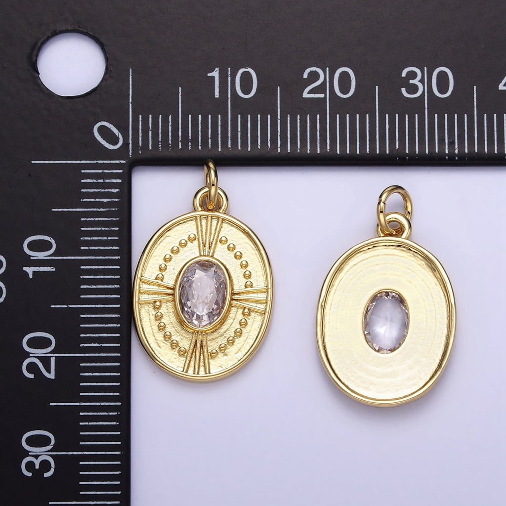 24K Gold plated Clear CZ Dotted Oval Charm | E344 - DLUXCA