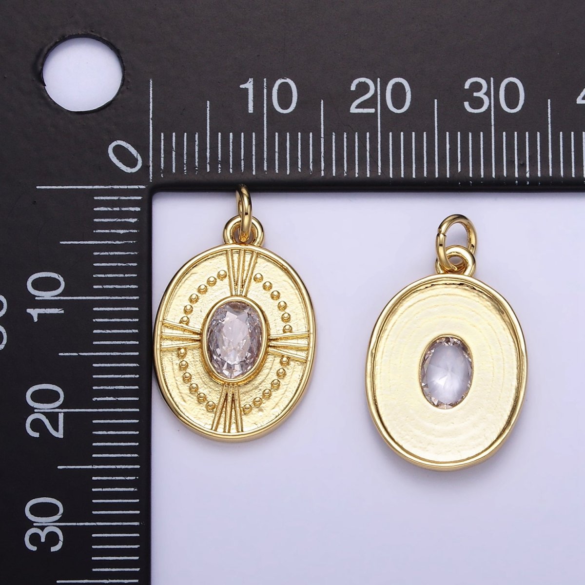 24K Gold plated Clear CZ Dotted Oval Charm | E344 - DLUXCA