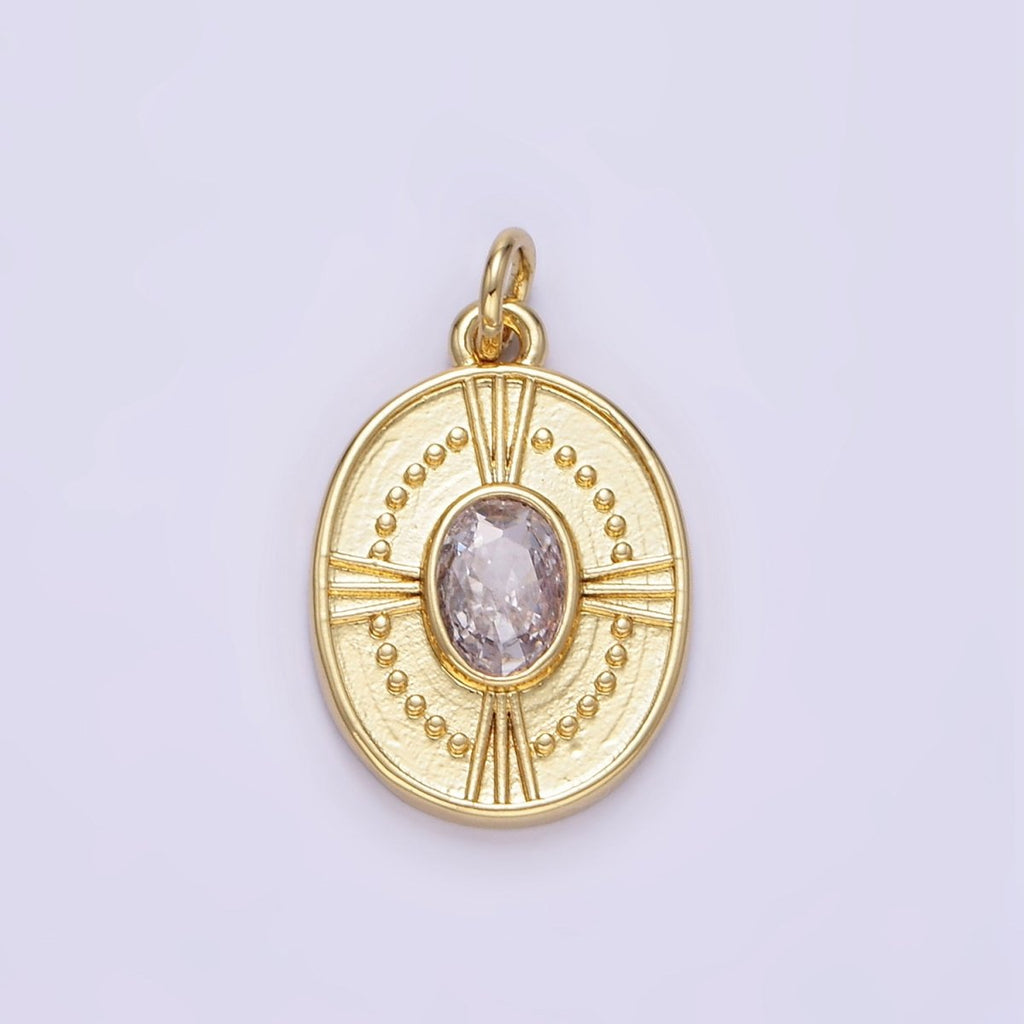 24K Gold plated Clear CZ Dotted Oval Charm | E344 - DLUXCA