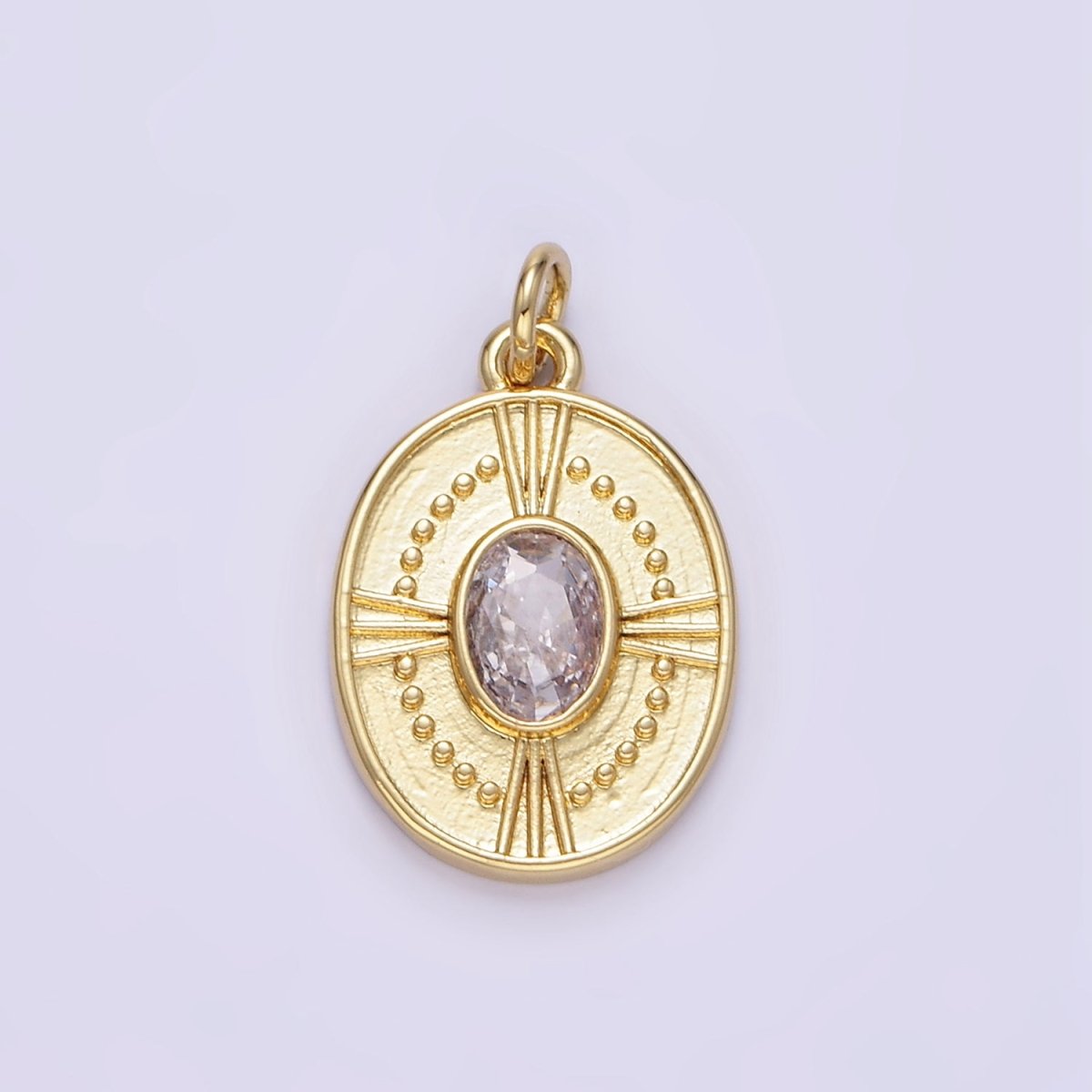 24K Gold plated Clear CZ Dotted Oval Charm | E344 - DLUXCA