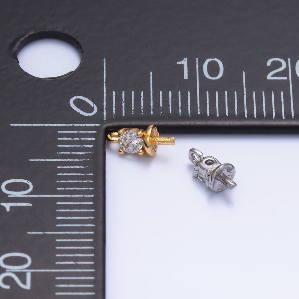 24K Gold plated Clear CZ Drill Bail Finding in Gold & Silver | Z1060 - DLUXCA
