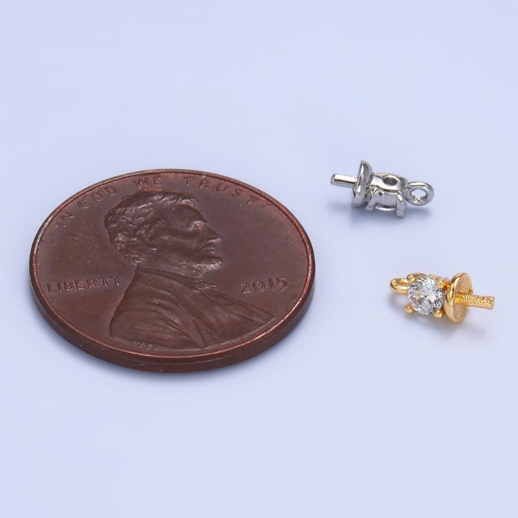 24K Gold plated Clear CZ Drill Bail Finding in Gold & Silver | Z1060 - DLUXCA