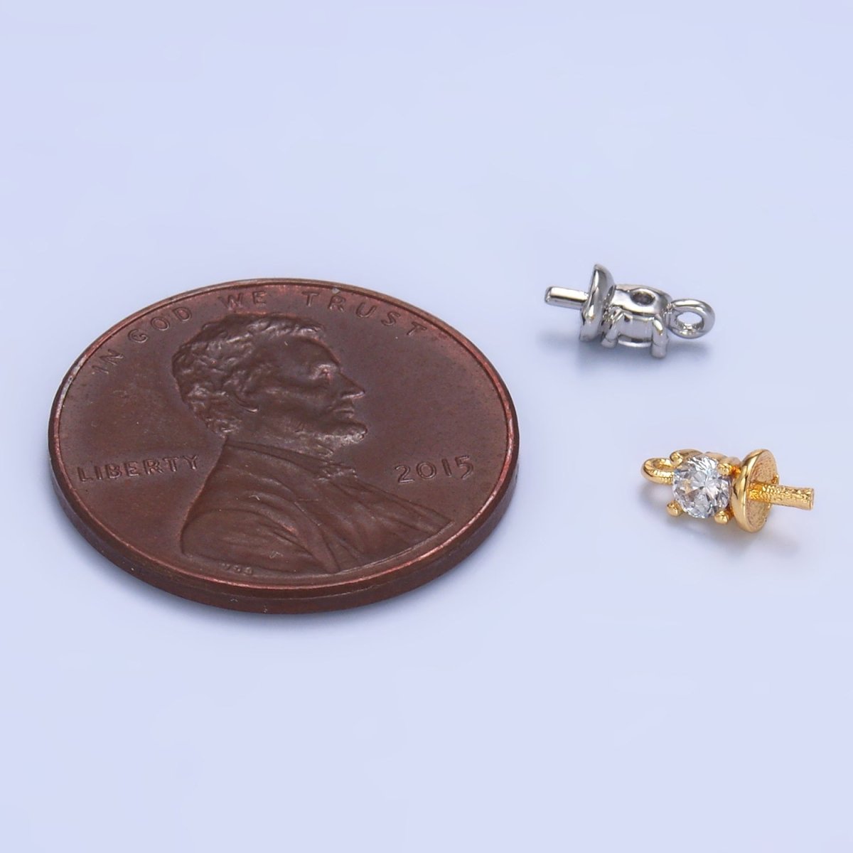 24K Gold plated Clear CZ Drill Bail Finding in Gold & Silver | Z1060 - DLUXCA