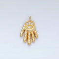 24K Gold plated Clear CZ Evil Eye Hamsa Hand Religious Charm | M808 - DLUXCA