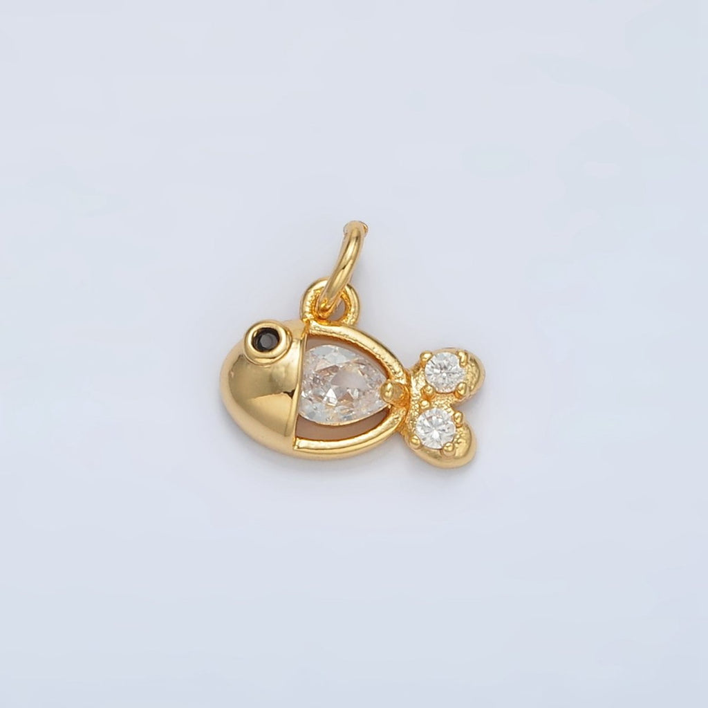 24K Gold plated Clear CZ Fish Charm | AC - 141 - DLUXCA