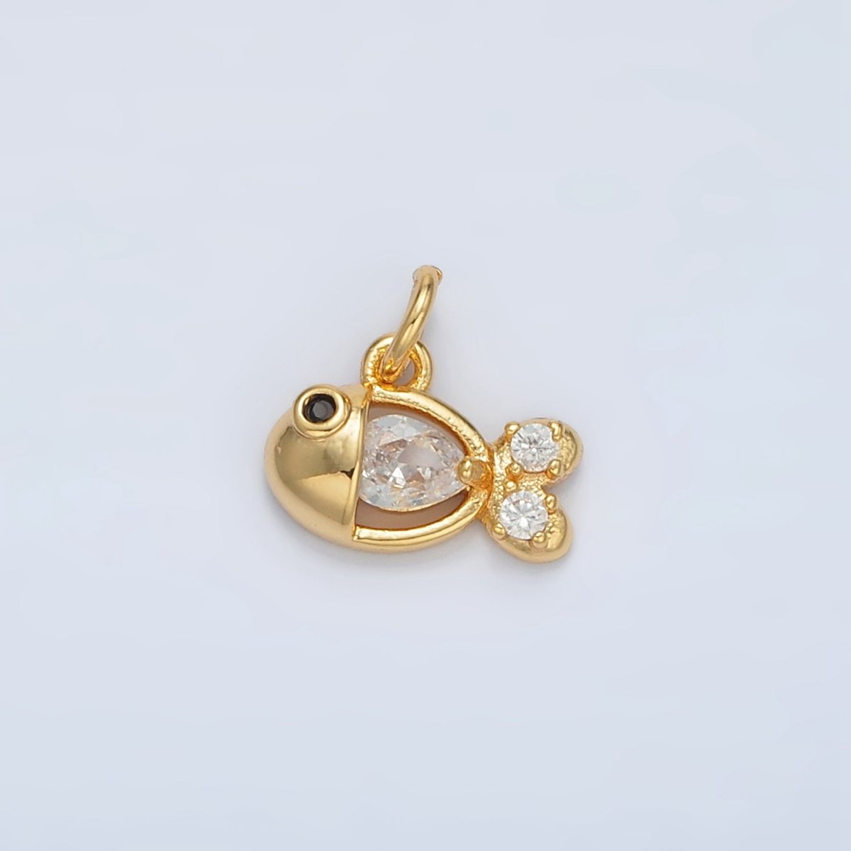 24K Gold plated Clear CZ Fish Charm | AC - 141 - DLUXCA