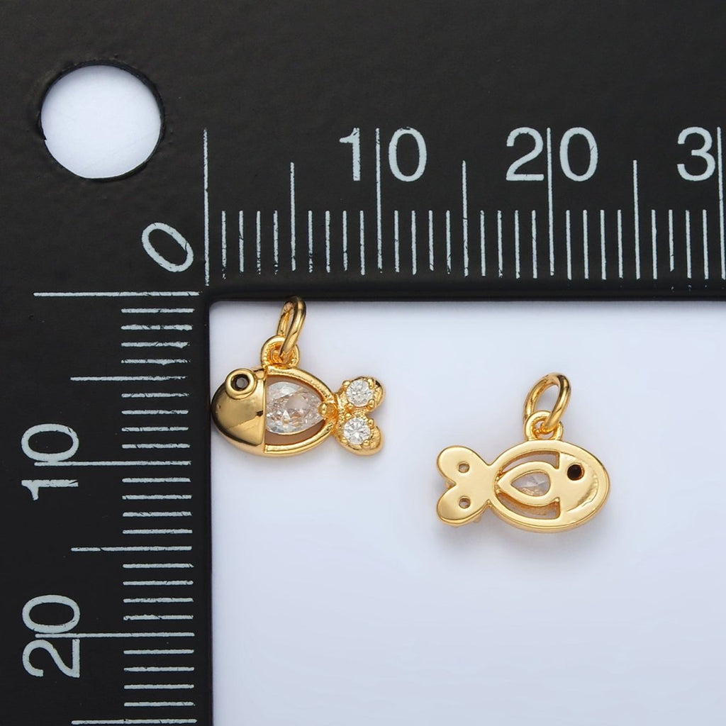 24K Gold plated Clear CZ Fish Charm | AC - 141 - DLUXCA