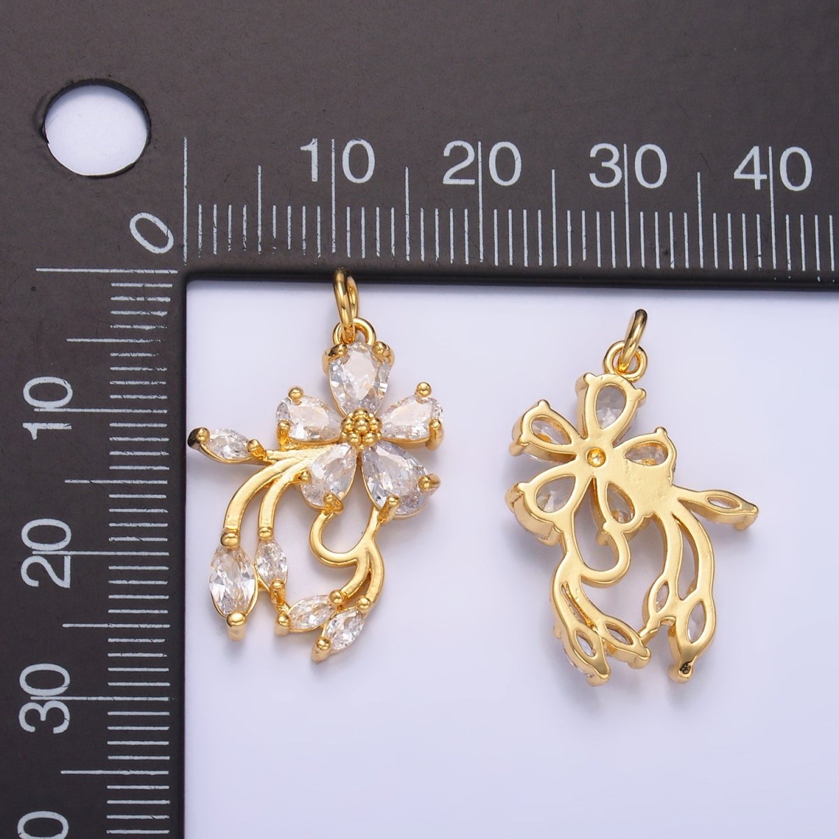 24K Gold plated Clear CZ Flower Charm | M183 