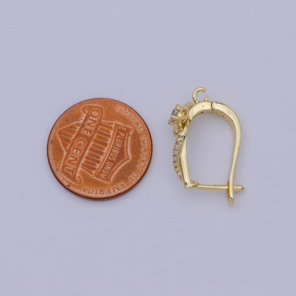 24K Gold plated Clear CZ Flower Lined Open Loop English Lock Drop Earrings Findings | Z820 - DLUXCA