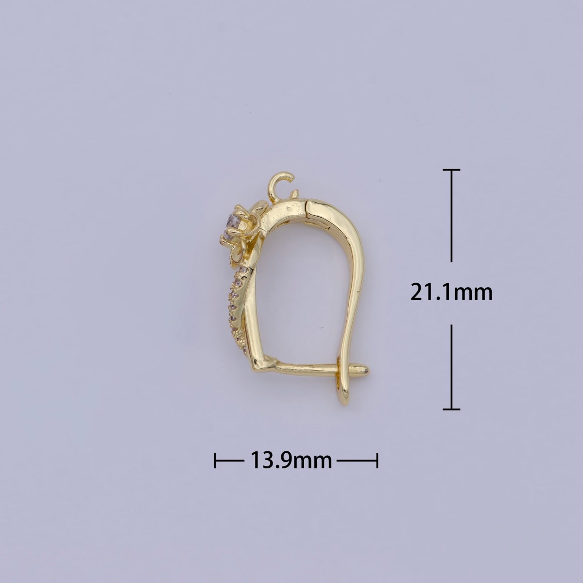 24K Gold plated Clear CZ Flower Lined Open Loop English Lock Drop Earrings Findings | Z820 - DLUXCA