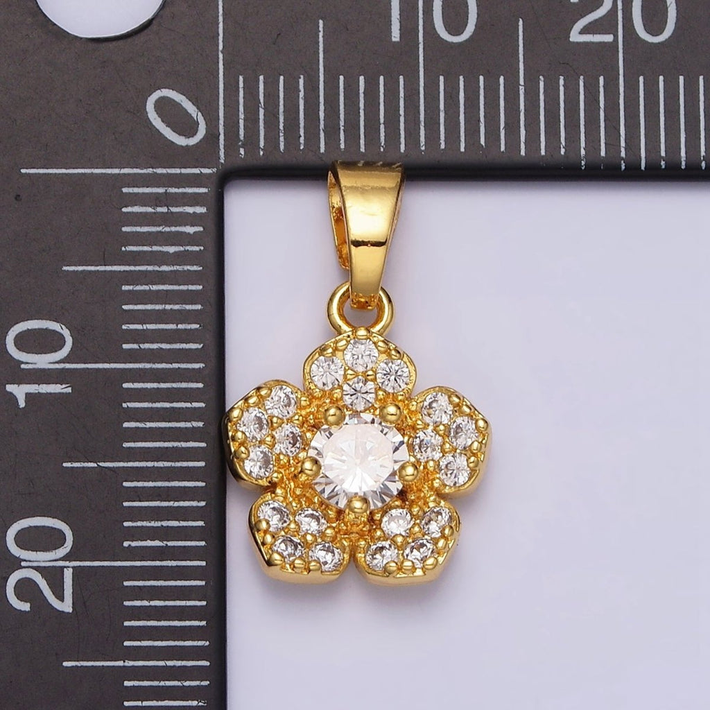 24K Gold plated Clear CZ Flower Micro Paved Nature Pendant in Gold & Silver | AA471 AA472