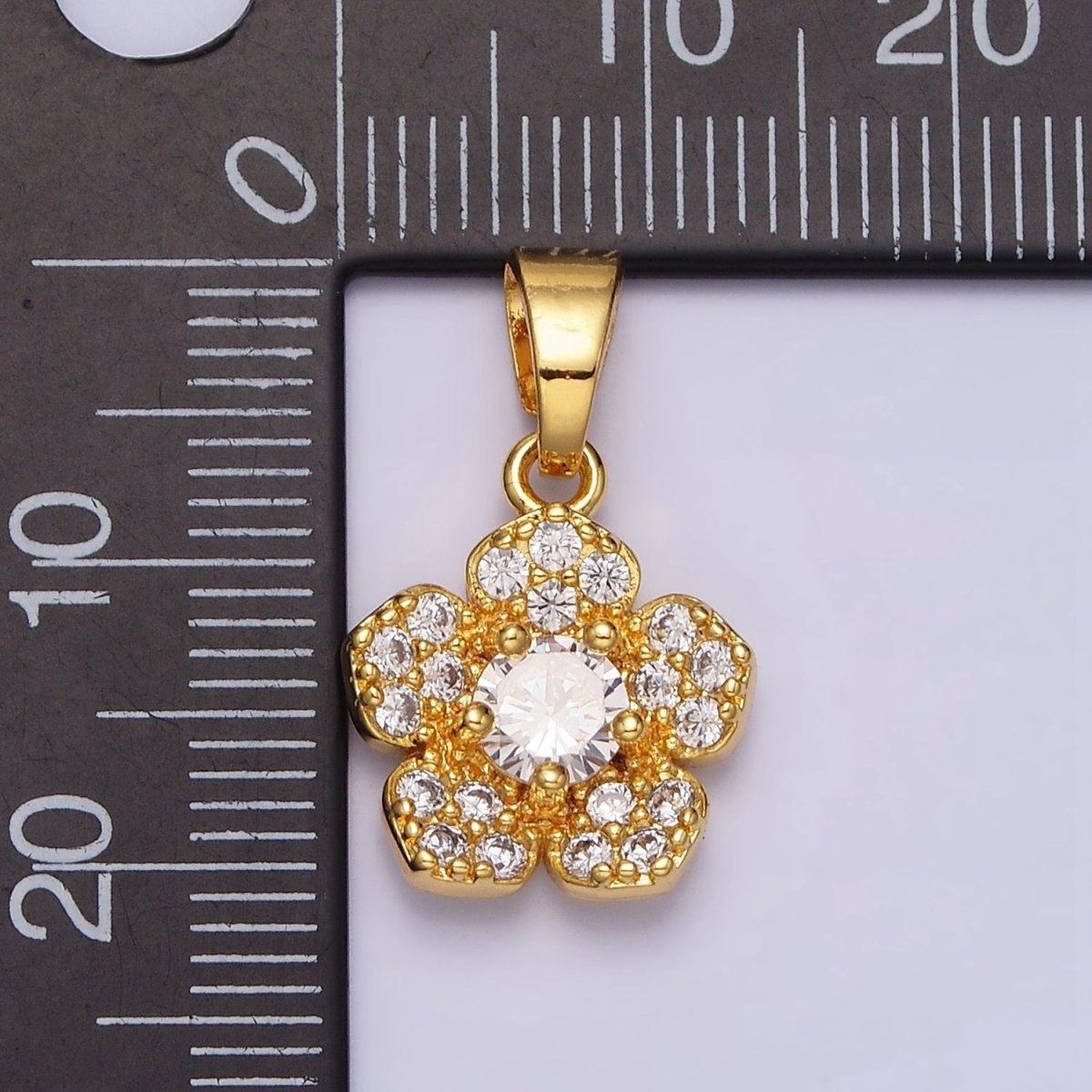 24K Gold plated Clear CZ Flower Micro Paved Nature Pendant in Gold & Silver | AA471 AA472