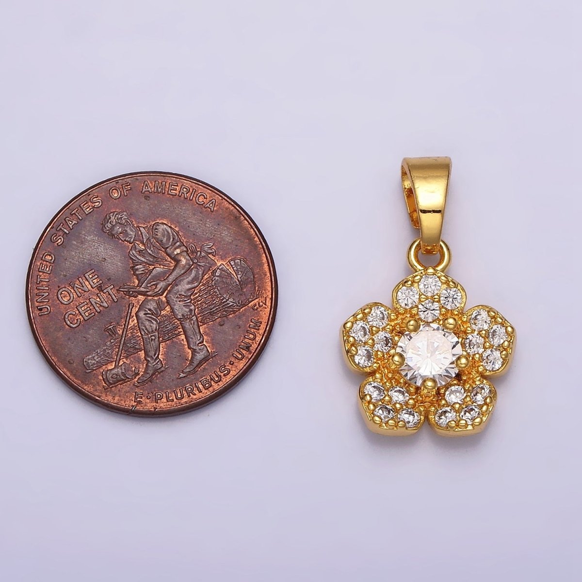 24K Gold plated Clear CZ Flower Micro Paved Nature Pendant in Gold & Silver | AA471 AA472