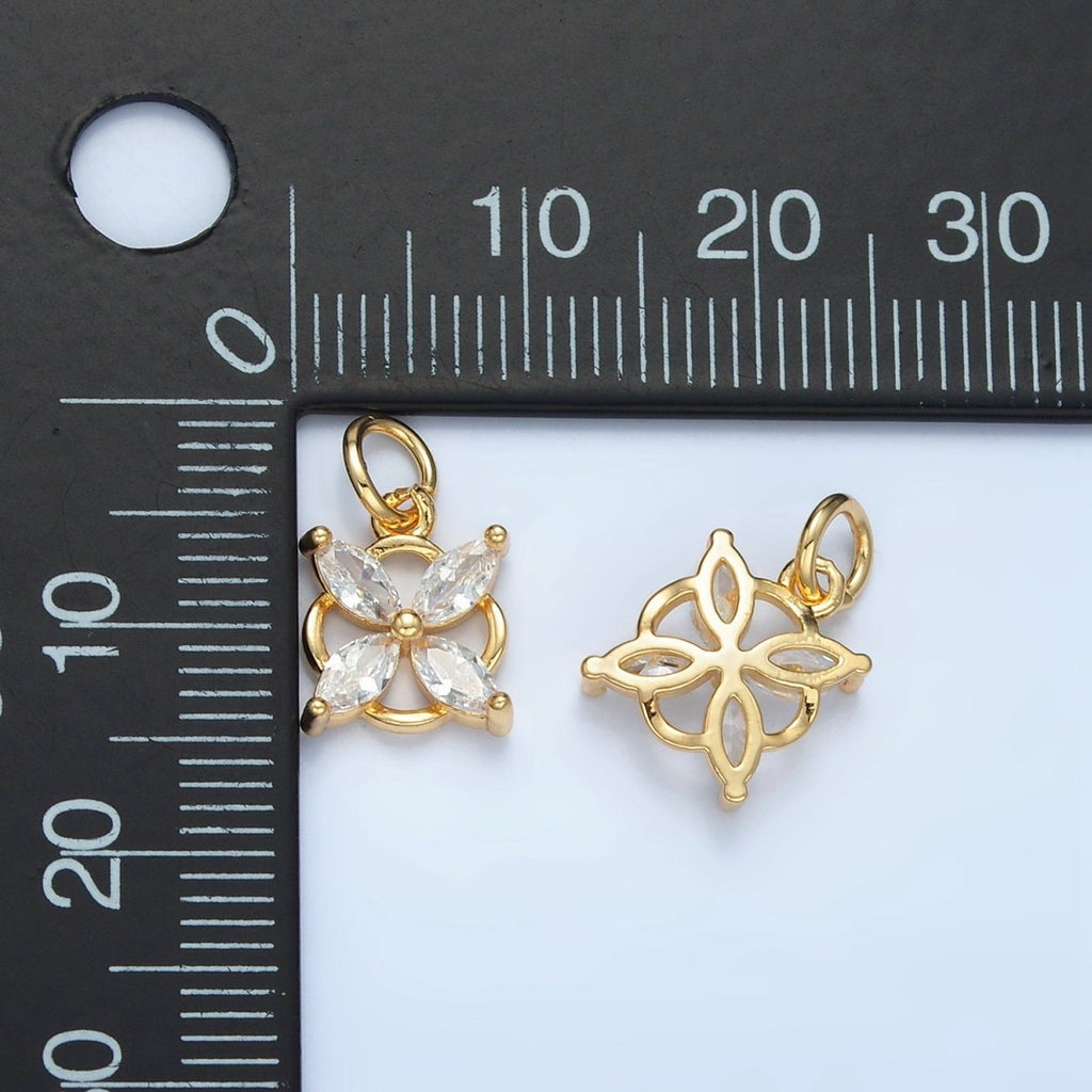 24K Gold plated Clear CZ Flower Open Bezel Charm | E731 - DLUXCA