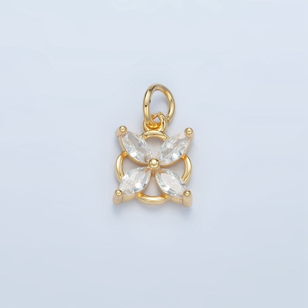 24K Gold plated Clear CZ Flower Open Bezel Charm | E731 - DLUXCA