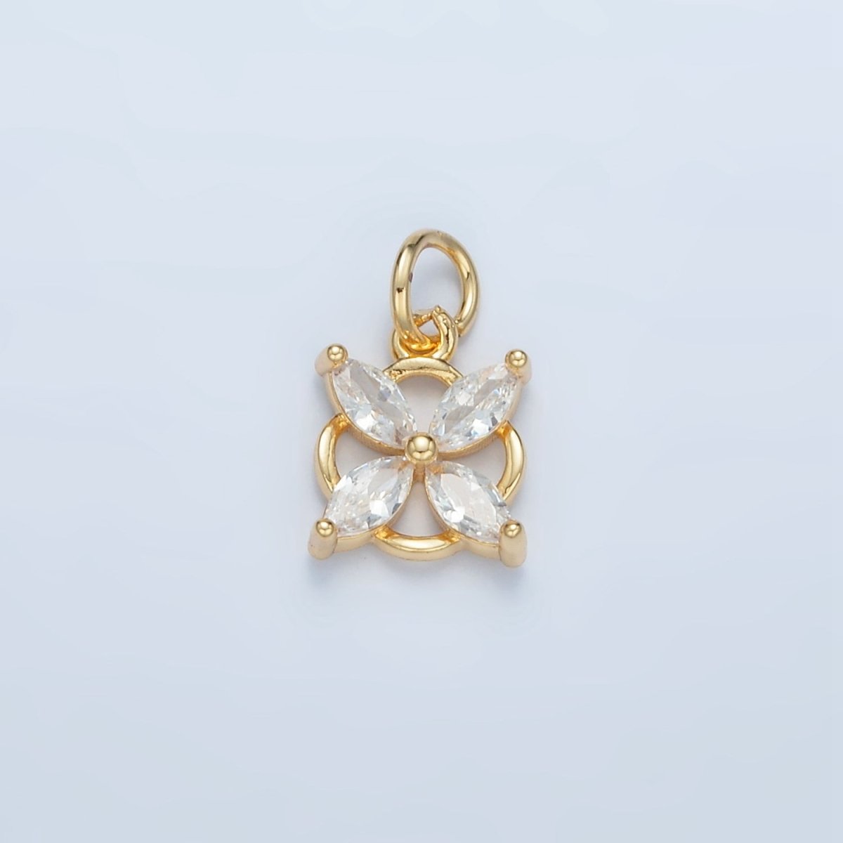 24K Gold plated Clear CZ Flower Open Bezel Charm | E731 - DLUXCA