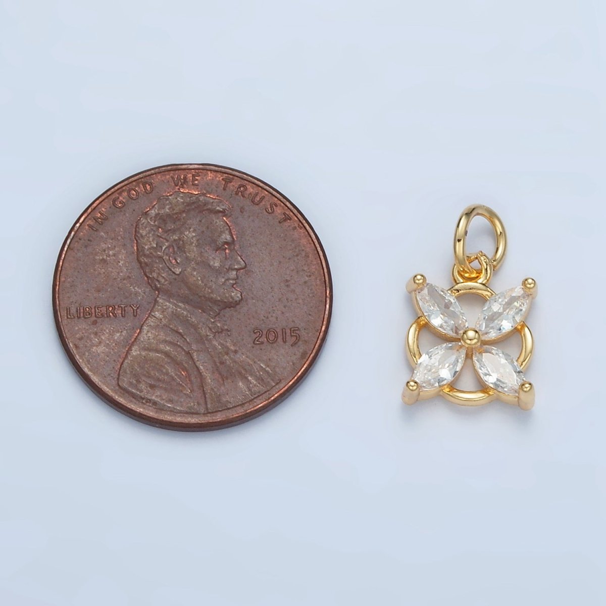 24K Gold plated Clear CZ Flower Open Bezel Charm | E731 - DLUXCA