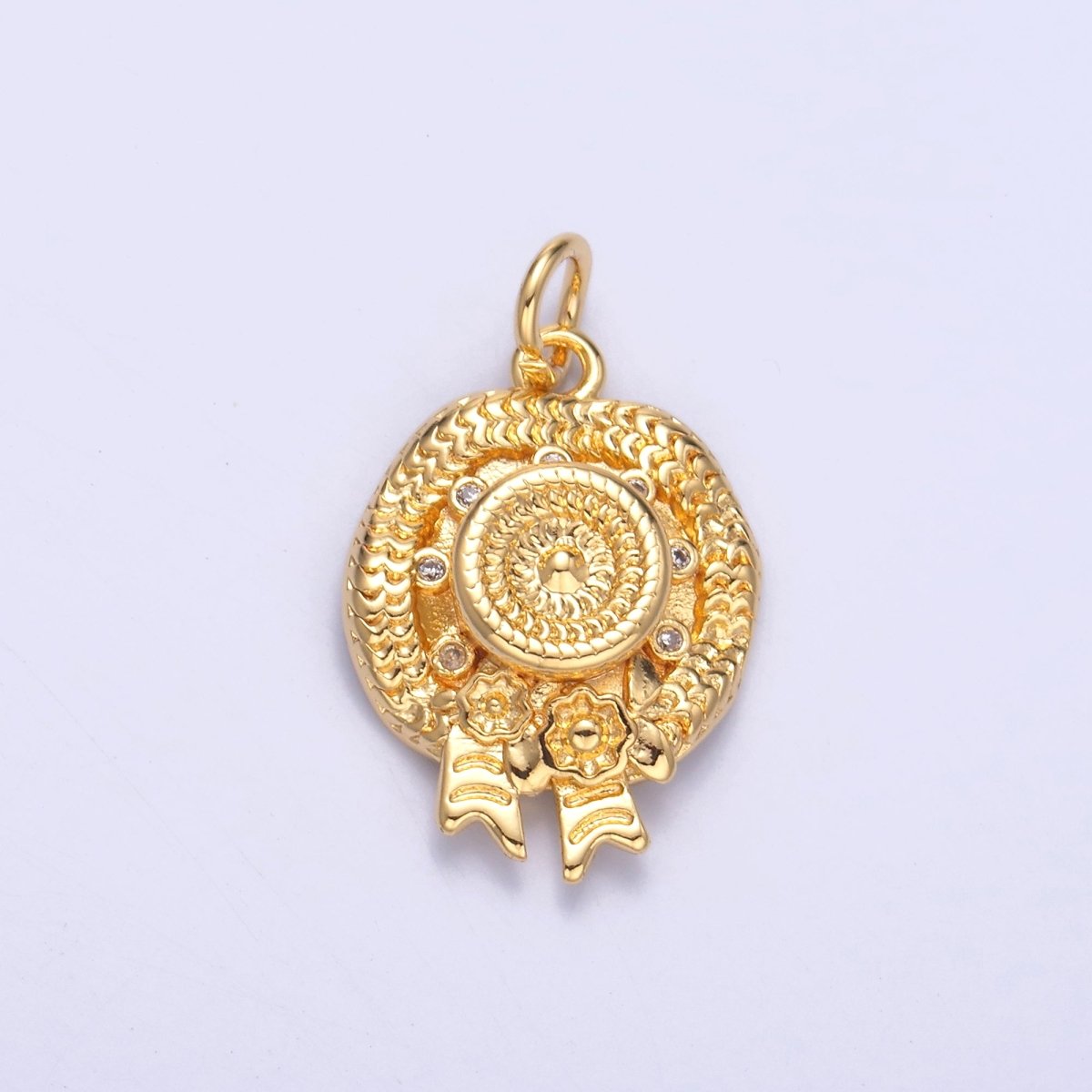 24K Gold plated Clear CZ Flower Woven Beach Hat Charm in Gold & Silver | N015 