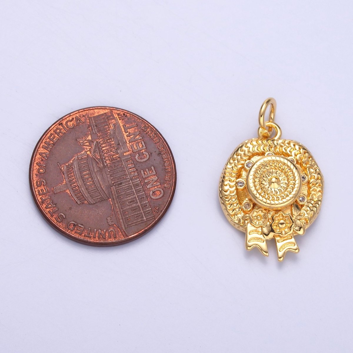 24K Gold plated Clear CZ Flower Woven Beach Hat Charm in Gold & Silver | N015 
