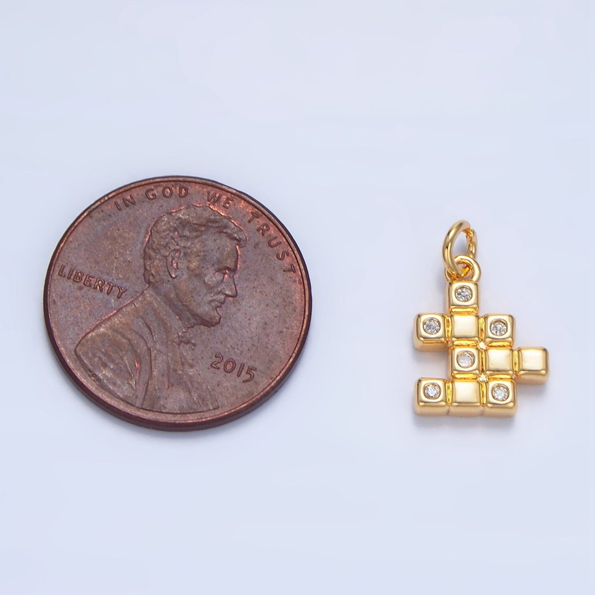 24K Gold plated Clear CZ Geometric Cube Mini Charm | X861 - DLUXCA