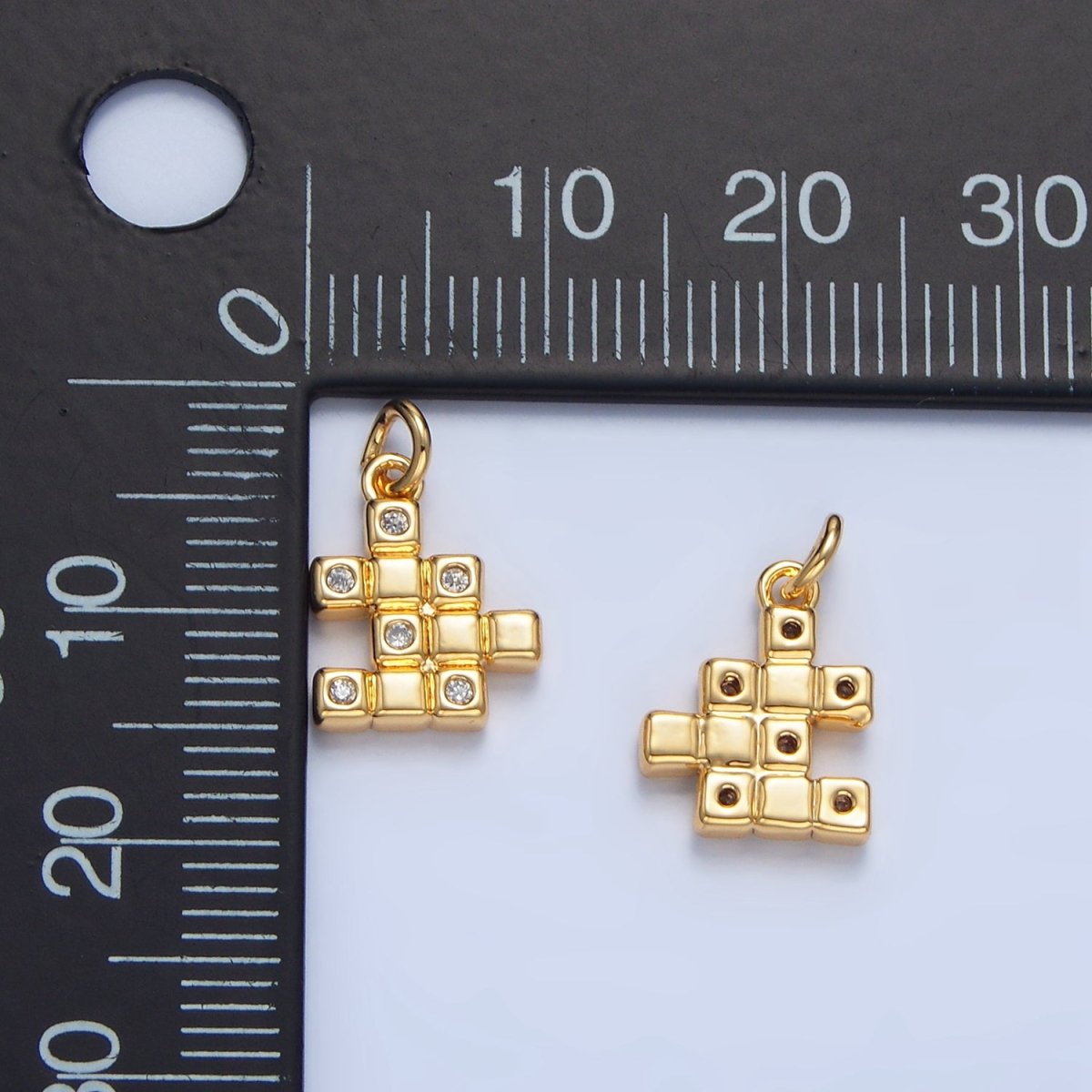 24K Gold plated Clear CZ Geometric Cube Mini Charm | X861 - DLUXCA