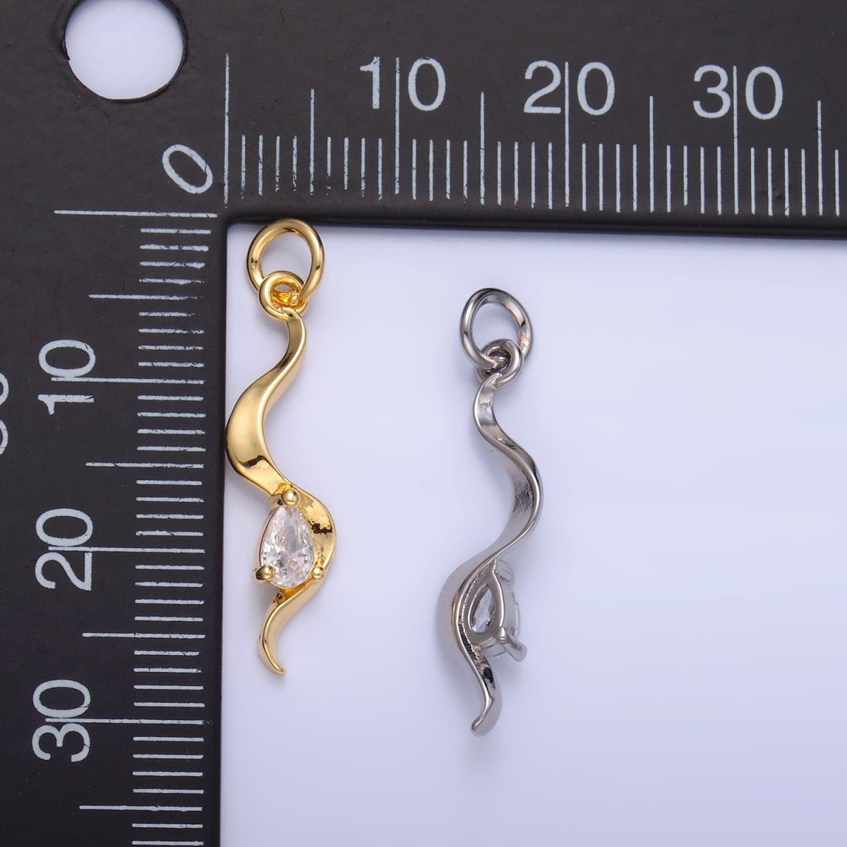 24K Gold plated Clear CZ Geometric Curve Charm in Gold & Silver | W813 - DLUXCA