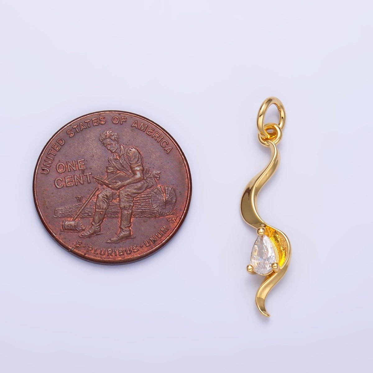 24K Gold plated Clear CZ Geometric Curve Charm in Gold & Silver | W813 - DLUXCA