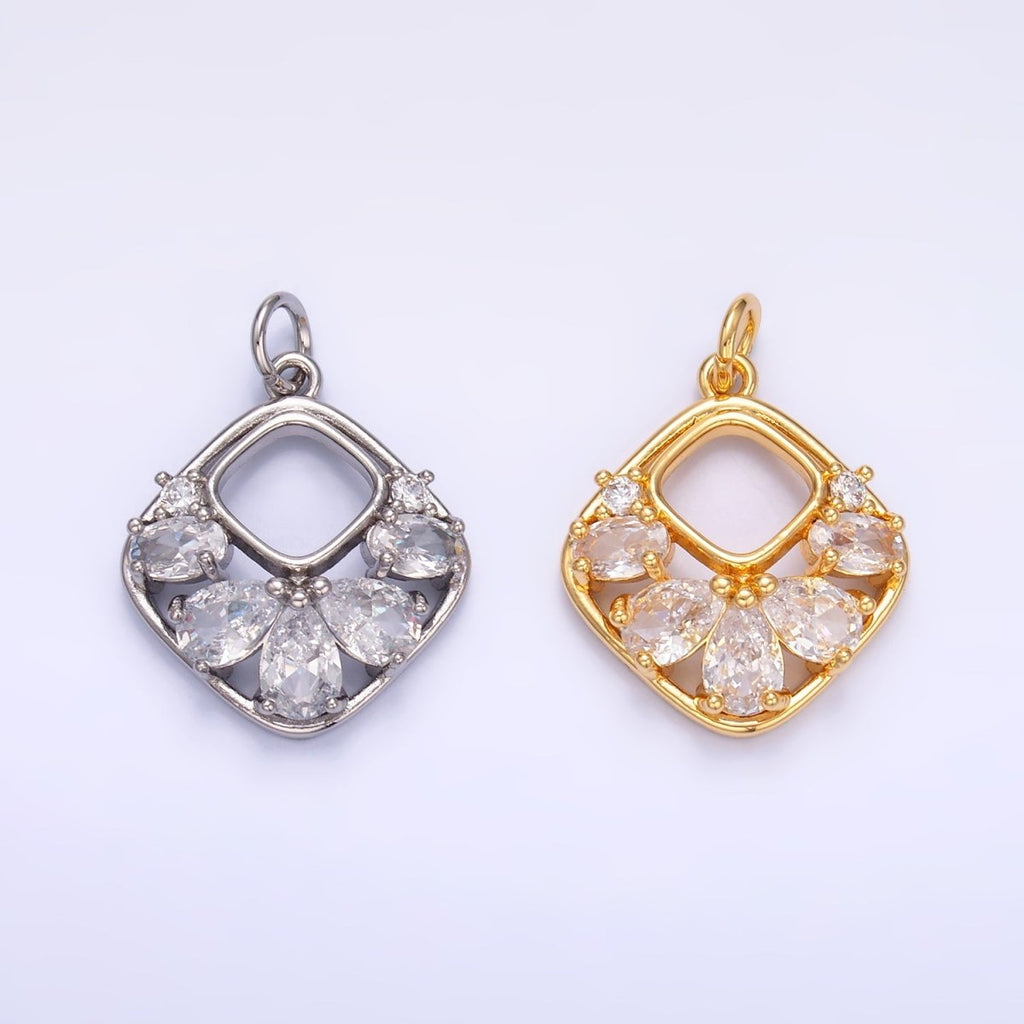 24K Gold plated Clear CZ Geometric Open Rhombus Charm in Gold & Silver | W409 