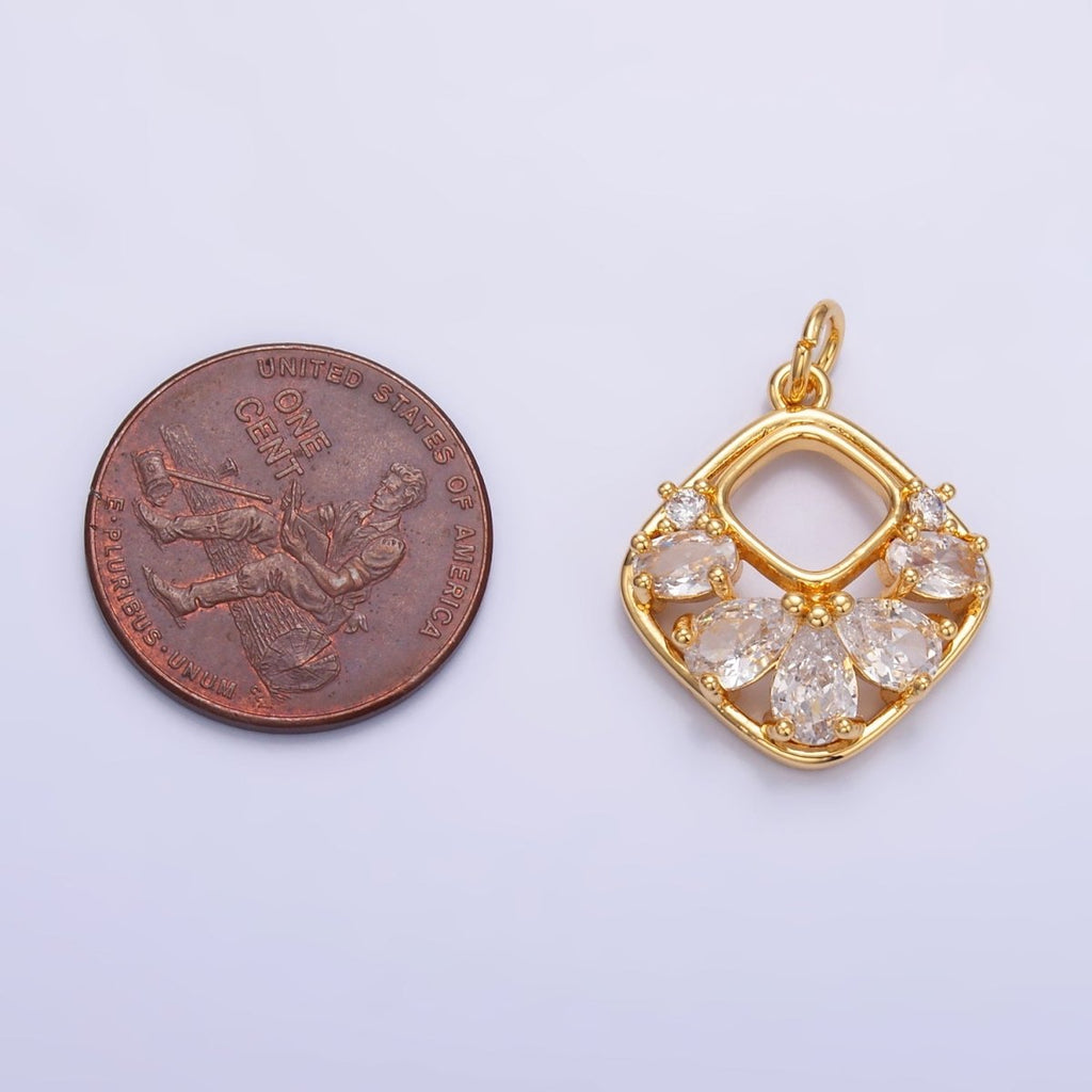 24K Gold plated Clear CZ Geometric Open Rhombus Charm in Gold & Silver | W409 