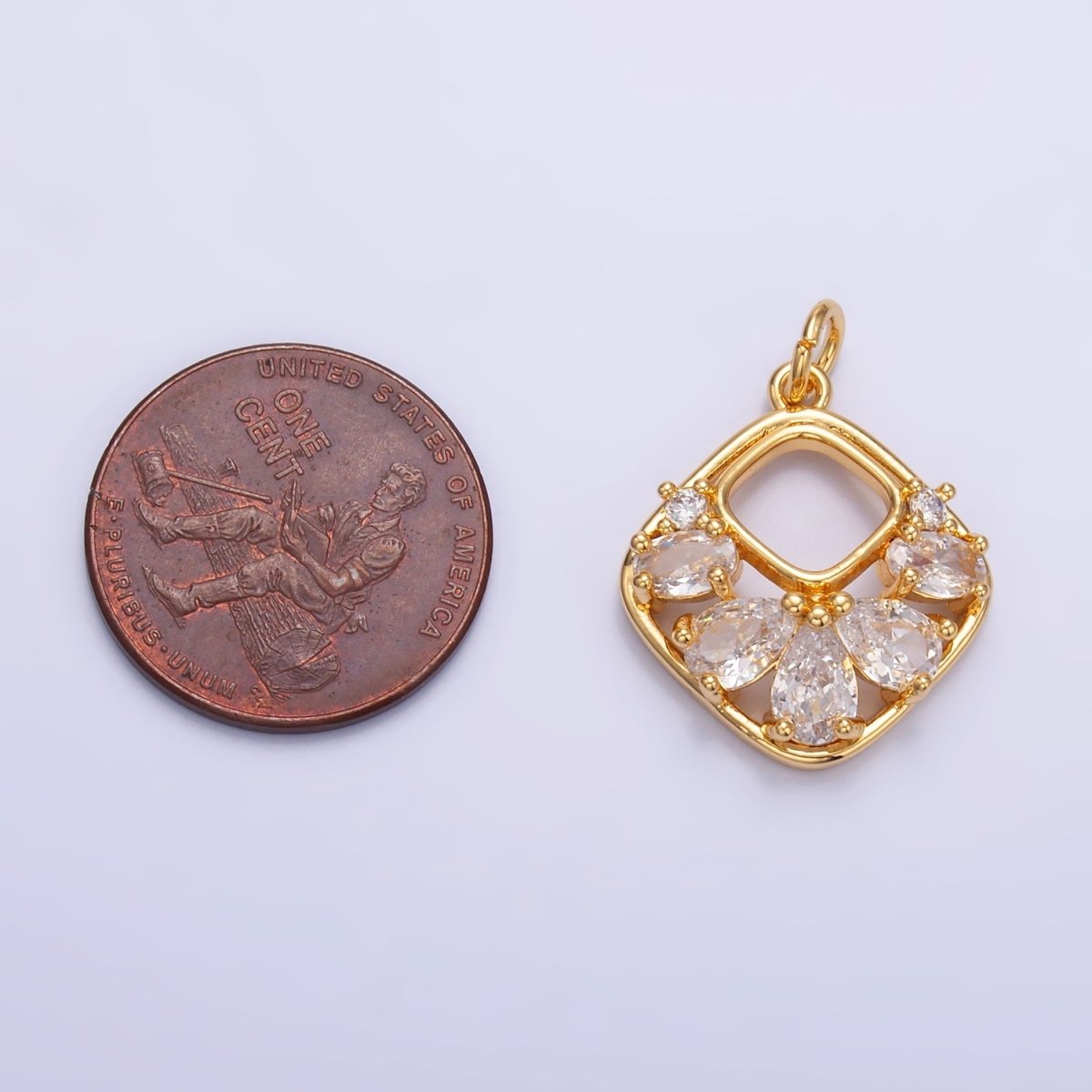 24K Gold plated Clear CZ Geometric Open Rhombus Charm in Gold & Silver | W409 