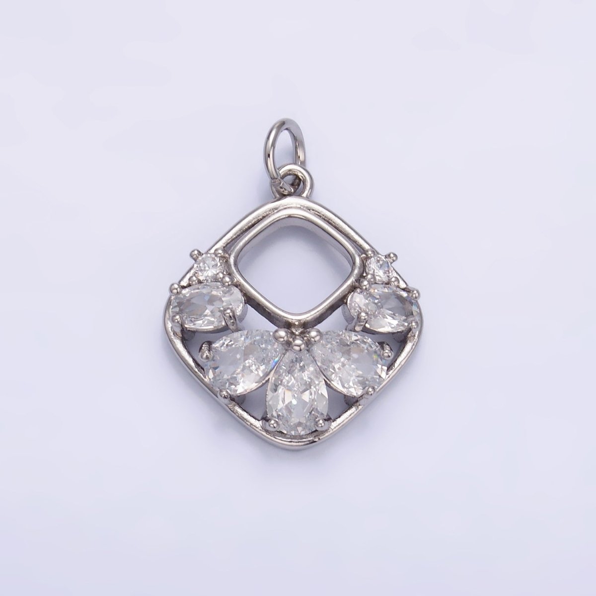 24K Gold plated Clear CZ Geometric Open Rhombus Charm in Gold & Silver | W409 