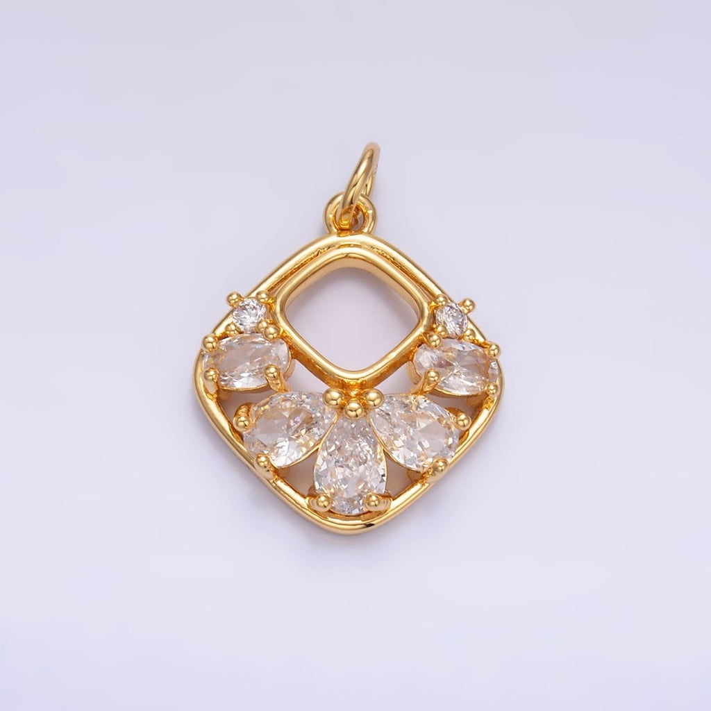 24K Gold plated Clear CZ Geometric Open Rhombus Charm in Gold & Silver | W409 