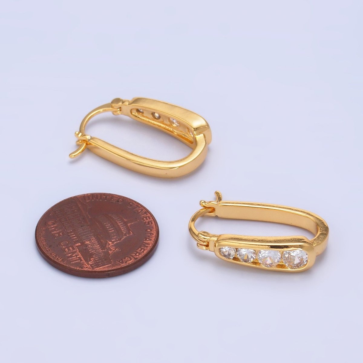 24K Gold plated Clear CZ Gradient Latch Hoop Earrings | AB680 