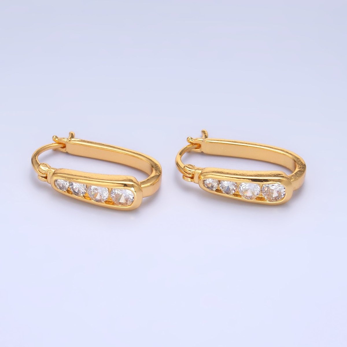 24K Gold plated Clear CZ Gradient Latch Hoop Earrings | AB680 