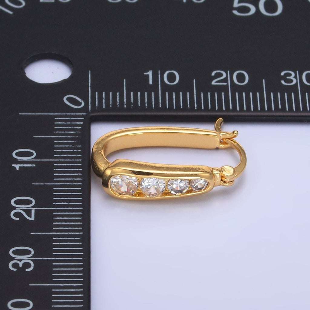 24K Gold plated Clear CZ Gradient Latch Hoop Earrings | AB680 